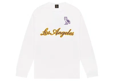 Pre-owned Ovo Men's  X Nba Lakers Long Sleeve T-shirt In White