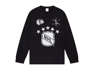 Pre-owned Ovo Men's  X Nhl Chicago Hawks Long Sleeve T-shirt In Black