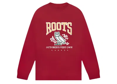 Pre-owned Ovo Men's  X Roots Crewneck Sweatshirt In Red
