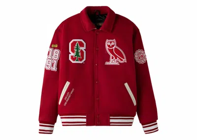 Pre-owned Ovo Men's  X Stanford Univesity Campus Varsity Jacket In Stanford Red