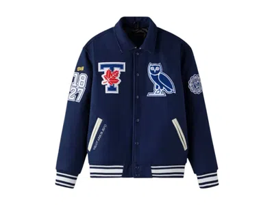 Pre-owned Ovo University Of Toronto Campus Varsity Jacket In Navy Blue