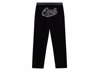 Pre-owned Ovo Women's Velour Crystal Owl Script Pants In Black