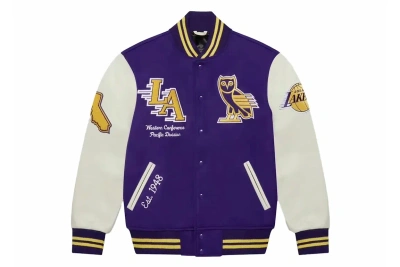 Pre-owned Ovo X Nba Lakers Varsity Jacket (fw23) Purple