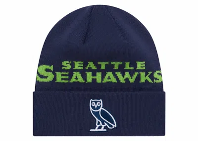 Pre-owned Ovo X Nfl Seattle Seahawks New Era Beanie In Blue