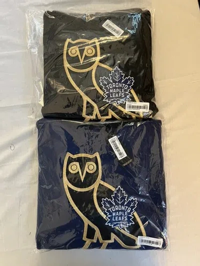 Pre-owned Ovo X Nhl Toronto Maple Leafs Og Owl Hoodie Black Blue October's Very Own Drake