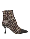 Ovyè Ovyé Playlist Woman Ankle Boots Dark Brown Size 8 Textile Fibers, Leather