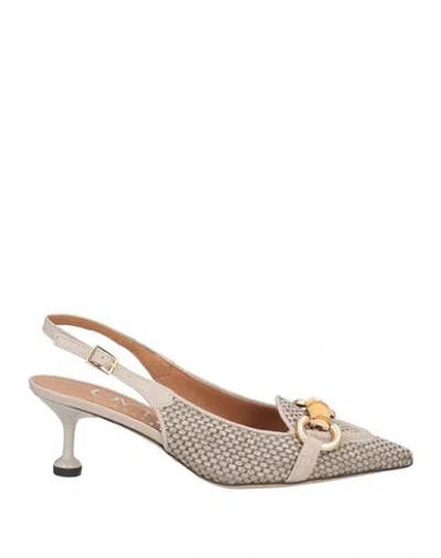Ovyè Ovyé Playlist Woman Pumps Grey Size 8 Leather, Natural Raffia In Gray