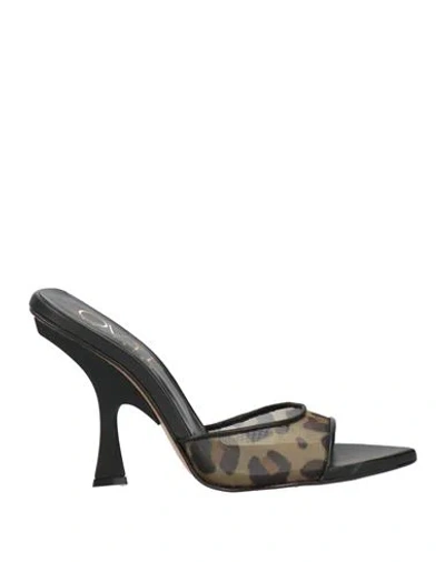 Ovyè Ovyé Playlist Woman Sandals Sand Size 7 Leather, Textile Fibers In Black