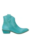 Ovyè Ovyé Woman Ankle Boots Turquoise Size 8 Calfskin In Blue