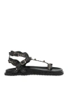 Ovyè Ovyé Woman Sandals Black Size 8 Leather, Synthetisches Material In Black
