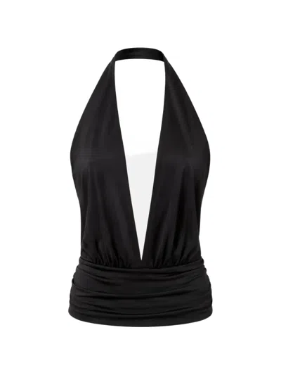 Ow Collection Agatha Ruched-waist Top In Black