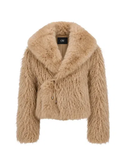 Ow Collection Alva Faux-fur Jacket In Brown