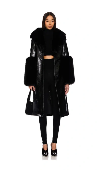 Ow Collection Astrid Faux Fur Coat In Black