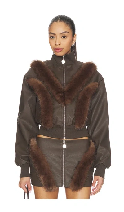 Ow Collection Bela Faux Fur Jacket In Brown