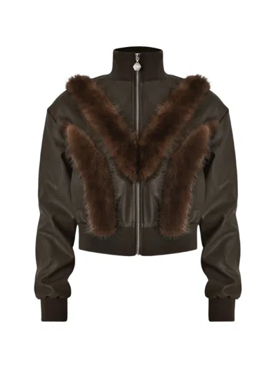 Ow Collection Bela Faux-fur-trim Cropped Jacket In Brown