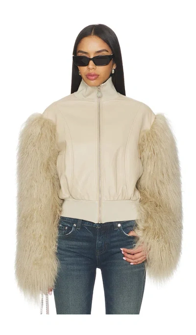 Ow Collection Bex Fur Jacket In Neutral
