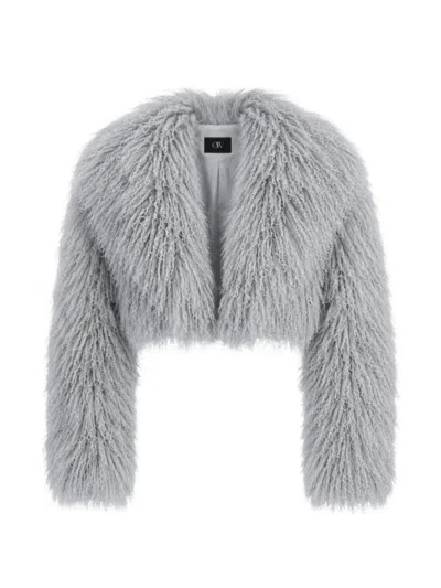 Ow Collection Celia Cropped Fur Jacket In Gray