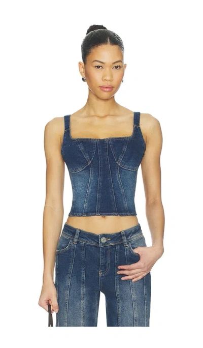 Ow Collection Devin Denim Top In Blue