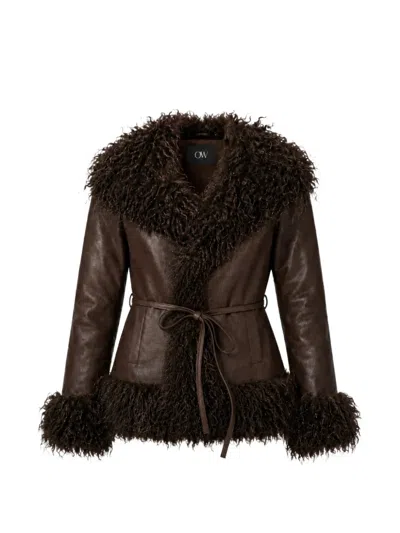 Ow Collection Faux Fur-trimmed Jacket In Brown