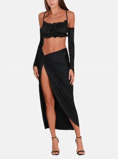 Ow Collection Irina Top & Skirt Set In Caviar Black