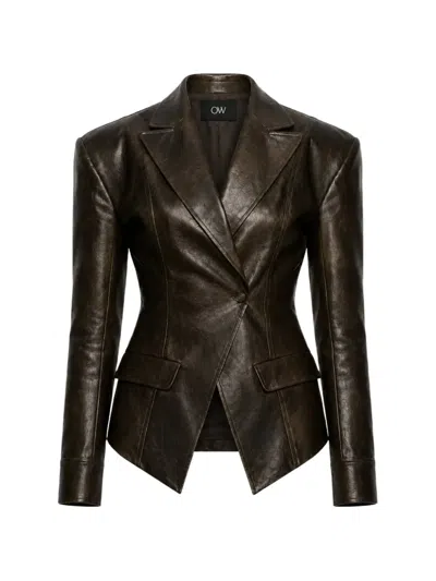 Ow Collection Kaya Asymmetric-hem Blazer In Brown