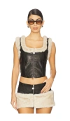 Ow Collection Kendra Top With Faux Fur Trim In Black