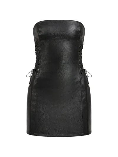 Ow Collection Lace-up Strapless Dress In Black
