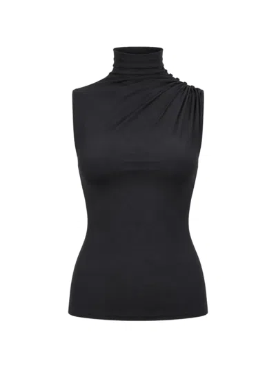 Ow Collection Linnea Asymmetric Draped Top In Black