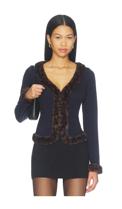 Ow Collection Nell Faux Fur Cardigan In Blue