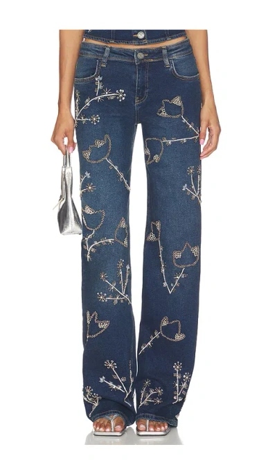 Ow Collection Nova Embellished Denim Jean In Blue