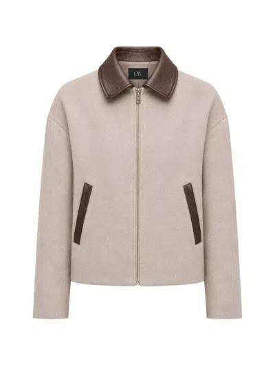 Ow Collection Oda Faux-leather-trim Jacket In Neutral