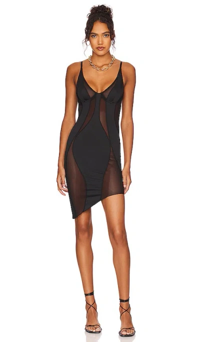 Ow Collection Women's Swirl Asymmetric Mesh Mini Dress - Black