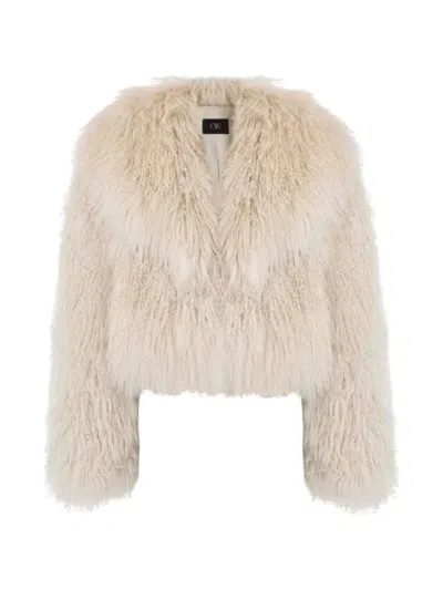 Ow Collection Thea Fur Jacket In Neutrals