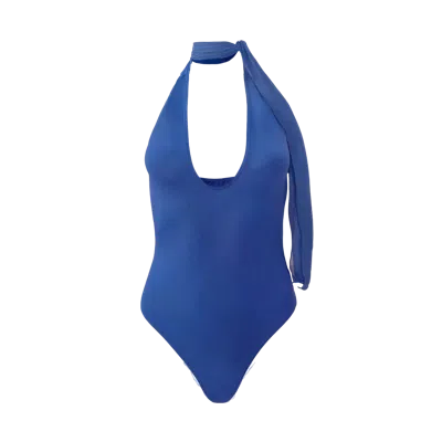 Ow Collection Tie Neck Bodysuit In Elemental Blue