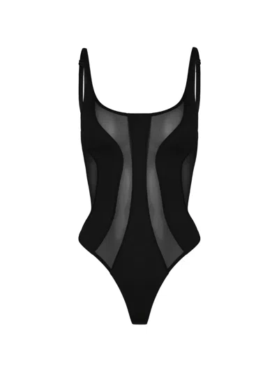 Ow Collection Twist Mesh-panel Bodysuit In Black