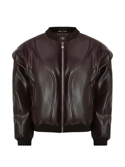 Ow Collection Valentina Sculpted Bomber Jacket In Brown