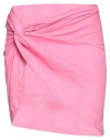 Ow Collection Woman Mini Skirt Pink Size L Viscose, Linen In Pink