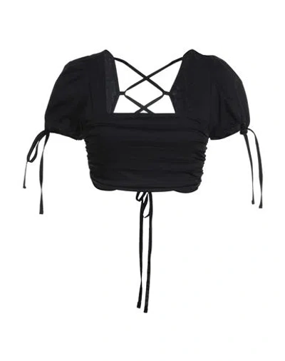 Ow Collection Woman Top Black Size Xl Cotton, Polyamide, Elastane