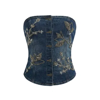 Ow Collection Women's Blue Nova Embellished Denim Top
