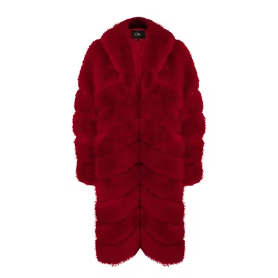 OW COLLECTION WOMEN'S COPENHAGEN FAUX FUR COAT - CHERRY RED