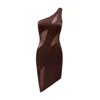 Ow Collection Women's Curve Asymmetric Mesh Mini Dress - Brown In Brown