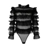 Ow Collection Women's Grace Ruffle Bodysuit - Black In Black