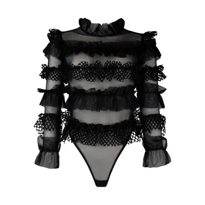 OW COLLECTION WOMEN'S GRACE BLACK RUFFLE BODYSUIT