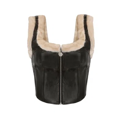 Ow Collection Women's Kendra Black Faux Leather Top