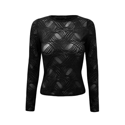 OW COLLECTION WOMEN'S LUCY TIE NECK LACE TOP - BLACK