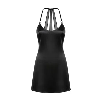 Ow Collection Lindsey Mesh-panel Satin Mini Dress In Black