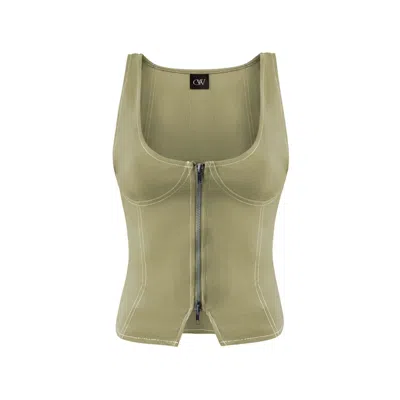 OW COLLECTION WOMEN'S MAPLE CORSET TOP - OLIVE GREEN