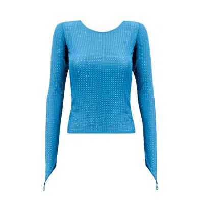 OW COLLECTION WOMEN'S MESHA RHINESTONE OPEN BACK BLOUSE - BLUE