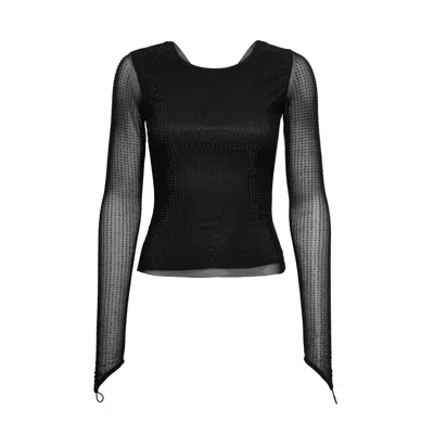 Ow Collection Women's Mesha Rhinestone Black Blouse With Open Back