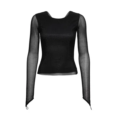 OW COLLECTION WOMEN'S MESHA OPEN BACK RHINESTONE BLOUSE - BLACK